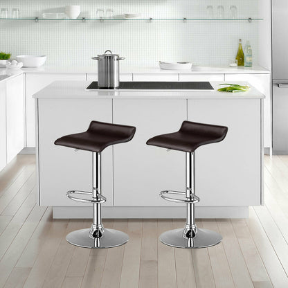 Set of 2 Adjustable Backless Bar Stools with PU Leather Seats and Chrome Steel Base in Brown