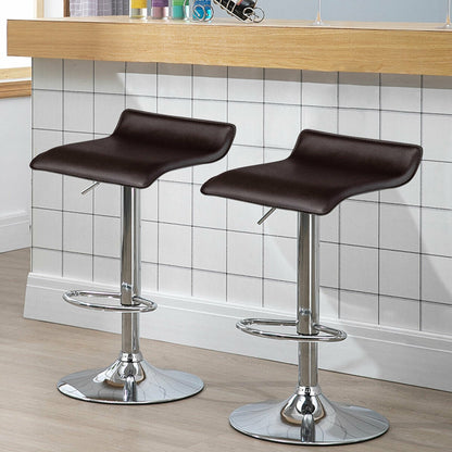 Set of 2 Adjustable Backless Bar Stools with PU Leather Seats and Chrome Steel Base in Brown