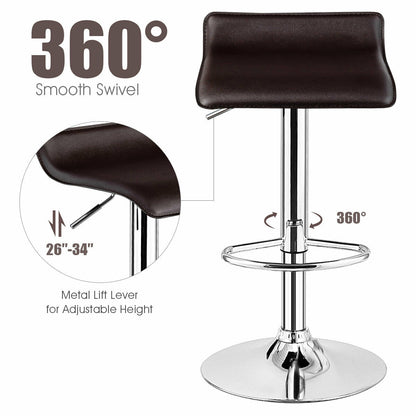 Set of 2 Adjustable Backless Bar Stools with PU Leather Seats and Chrome Steel Base in Brown