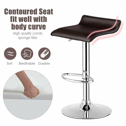 Set of 2 Adjustable Backless Bar Stools with PU Leather Seats and Chrome Steel Base in Brown