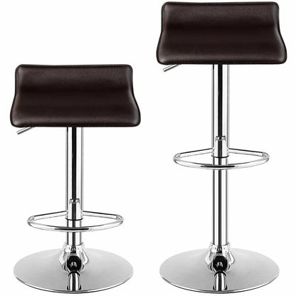 Set of 2 Adjustable Backless Bar Stools with PU Leather Seats and Chrome Steel Base in Brown