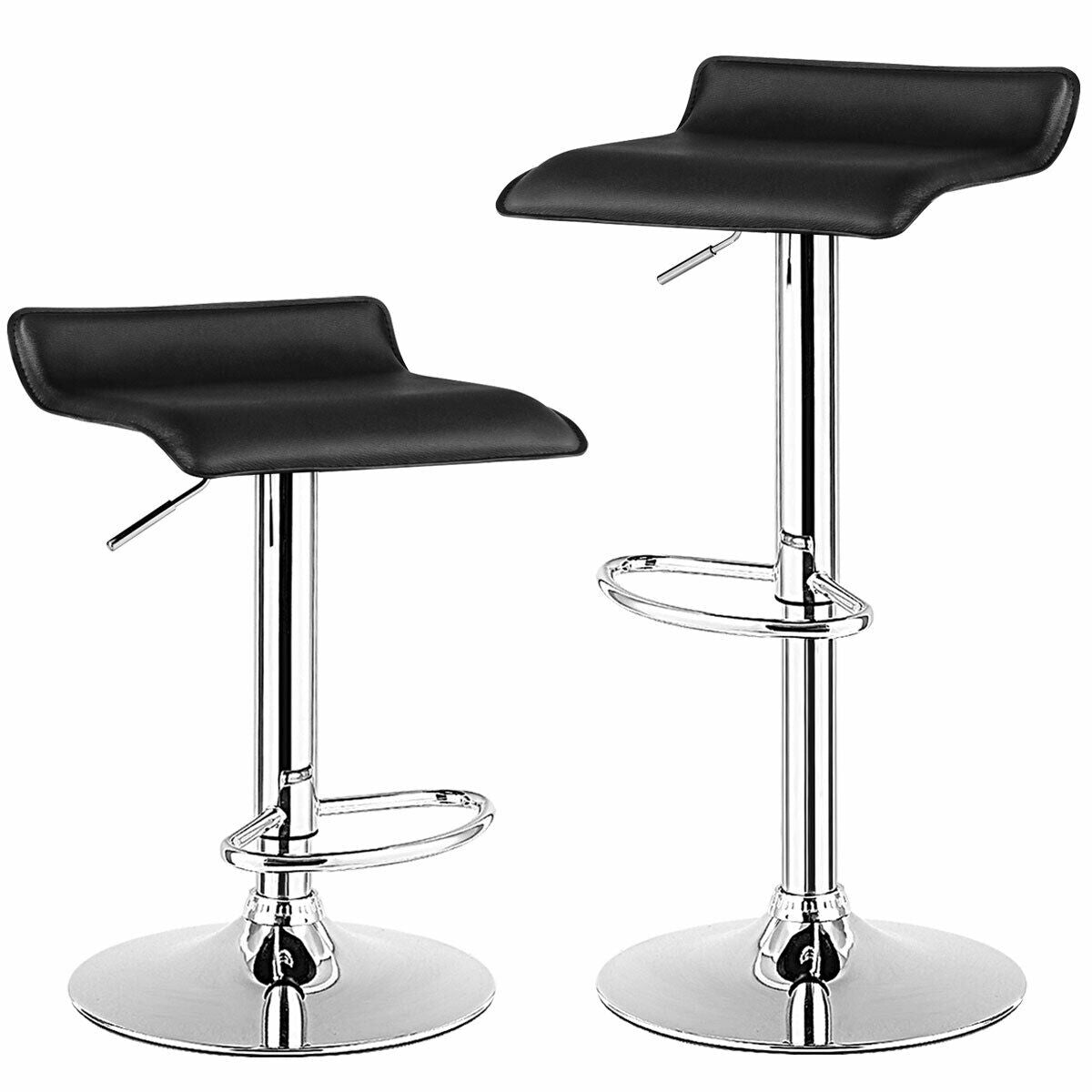 Set of 2 Adjustable Backless Bar Stools with PU Leather Seats and Chrome Steel Base in Black