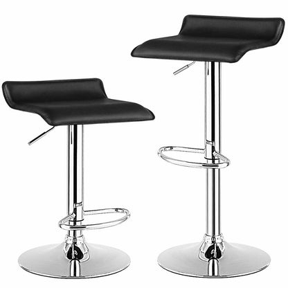 Set of 2 Adjustable Backless Bar Stools with PU Leather Seats and Chrome Steel Base in Black