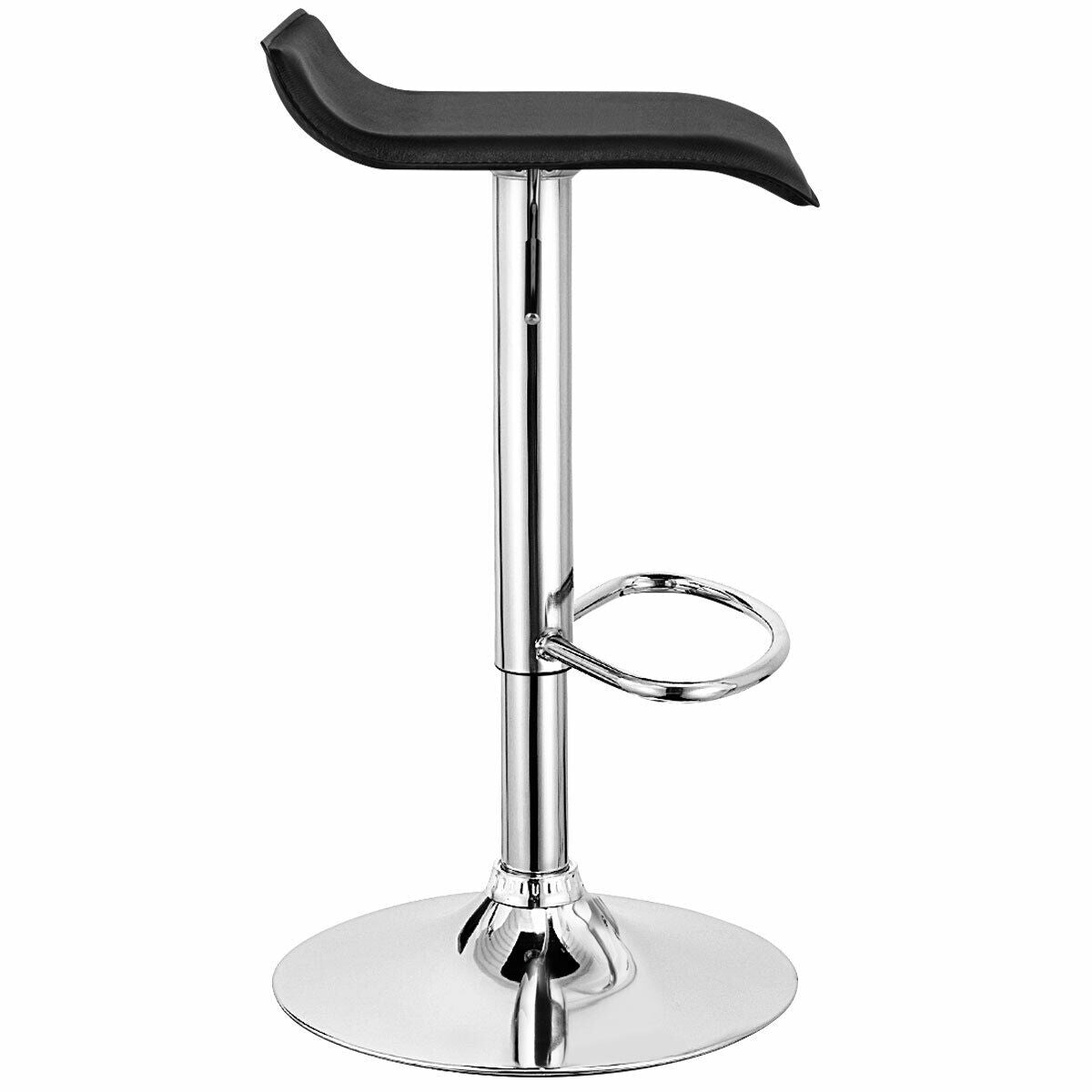 Set of 2 Adjustable Backless Bar Stools with PU Leather Seats and Chrome Steel Base in Black