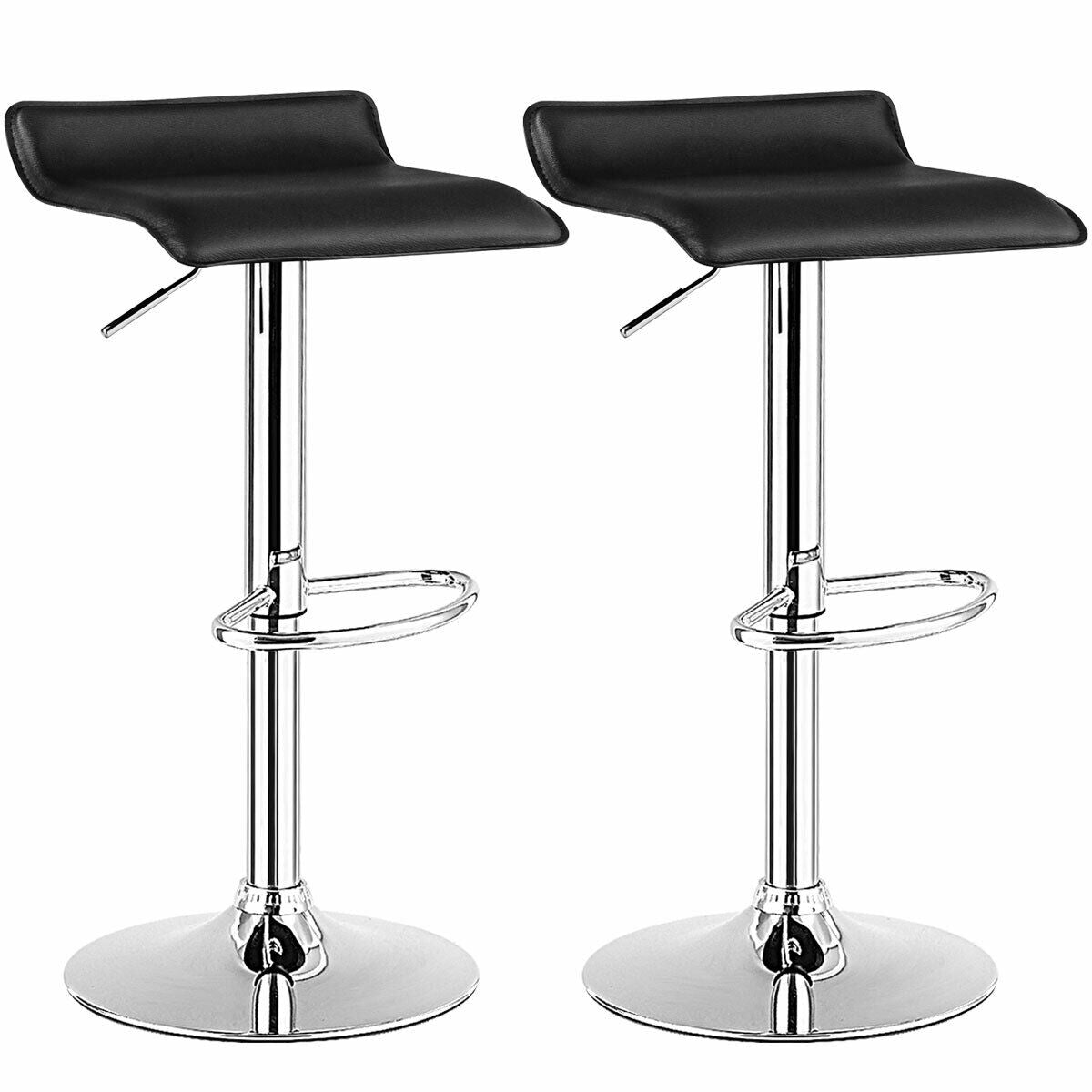 Set of 2 Adjustable Backless Bar Stools with PU Leather Seats and Chrome Steel Base in Black