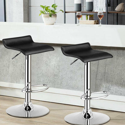 Set of 2 Adjustable Backless Bar Stools with PU Leather Seats and Chrome Steel Base in Black