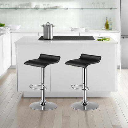 Set of 2 Adjustable Backless Bar Stools with PU Leather Seats and Chrome Steel Base in Black
