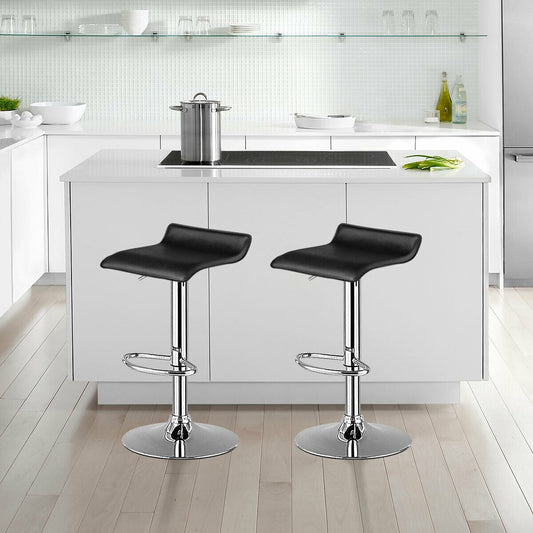 Set of 2 Adjustable Backless Bar Stools with PU Leather Seats and Chrome Steel Base in Black