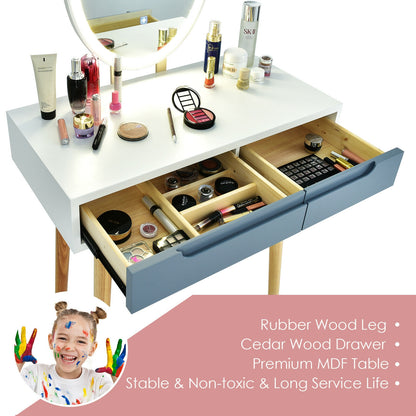 Touch Screen Vanity Makeup Table Set with 3-Color Dimmable LED Mirror and Cushioned Stool – Grey
