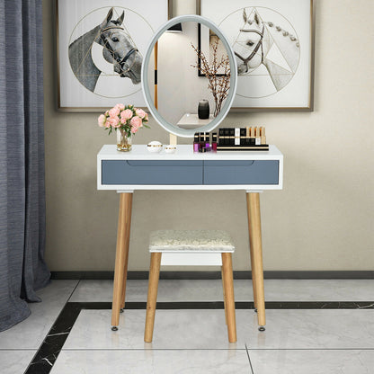 Touch Screen Vanity Makeup Table Set with 3-Color Dimmable LED Mirror and Cushioned Stool – Grey