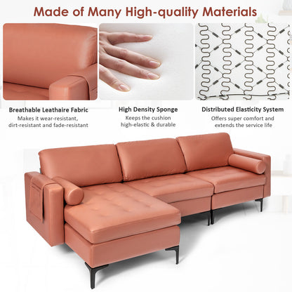 Modular L Shaped Sectional Sofa with Reversible Chaise USB Charging Ports and Hidden Storage in Pink