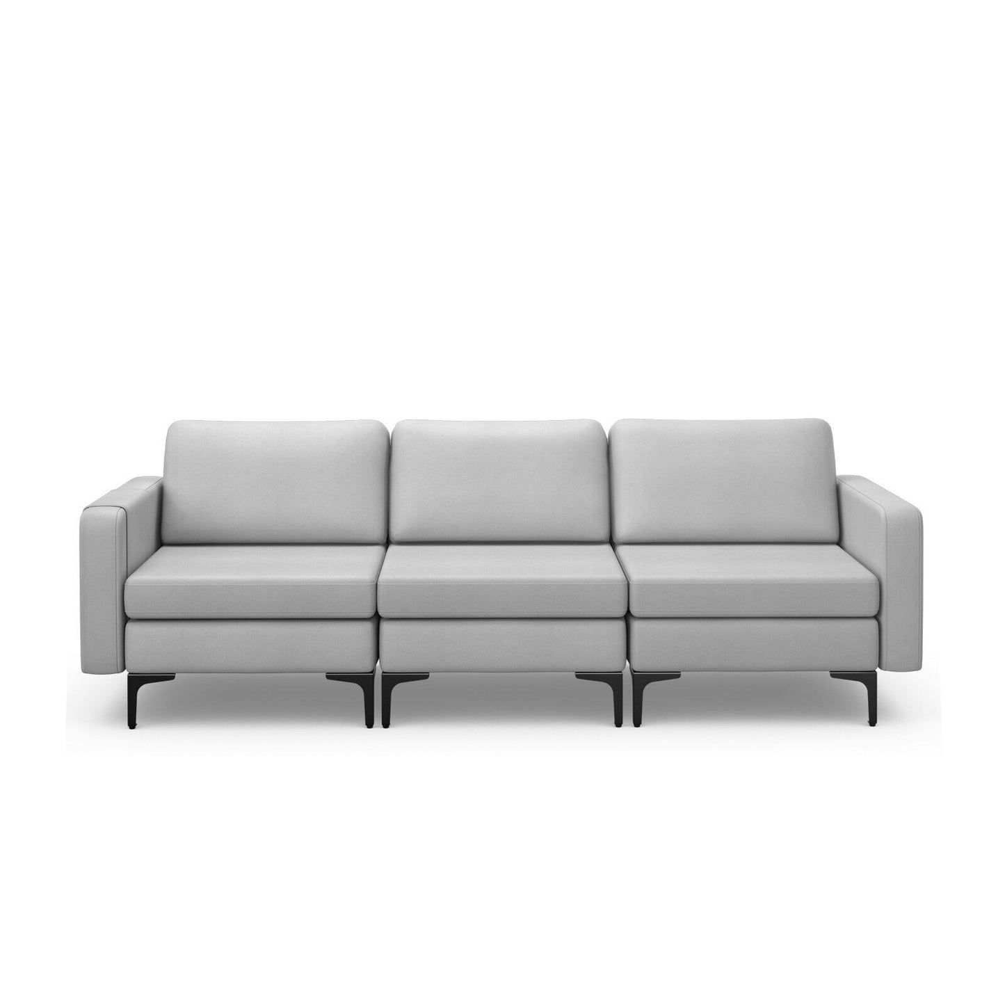 3 Seat Sofa Couch with Storage Armrest Pocket, Removable Cushions, and Metal Legs – Light Grey