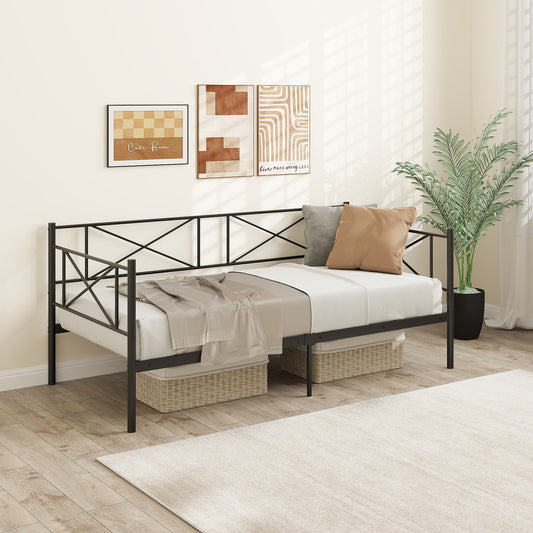 2-in-1 Twin Metal Daybed Sofa Bed with Strong Slat Support and Storage – Black & White