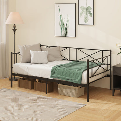 2-in-1 Twin Metal Daybed Sofa Bed with Strong Slat Support and Storage – Black & White