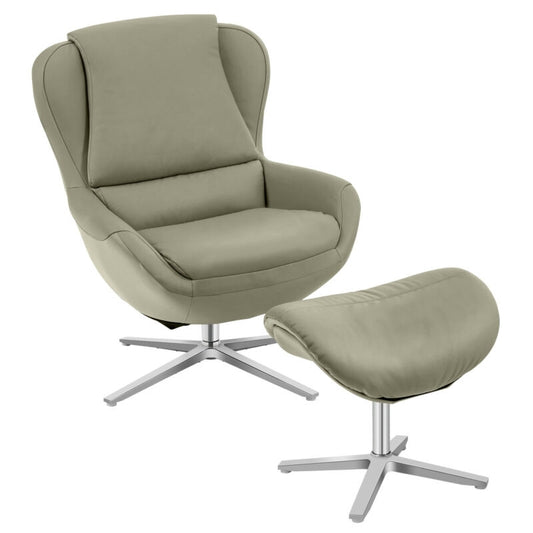 Ergonomic Swivel Leather Lounge Chair with Ottoman and Durable Aluminum Base - Grey
