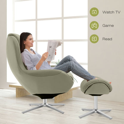 Ergonomic Swivel Leather Lounge Chair with Ottoman and Durable Aluminum Base - Grey
