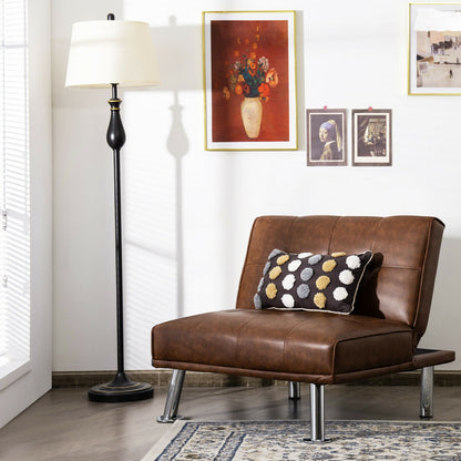 Adjustable PU Leather Single Sofa Chair with Folding Backrest and Metal Legs, Brown