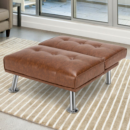 Adjustable PU Leather Single Sofa Chair with Folding Backrest and Metal Legs, Brown