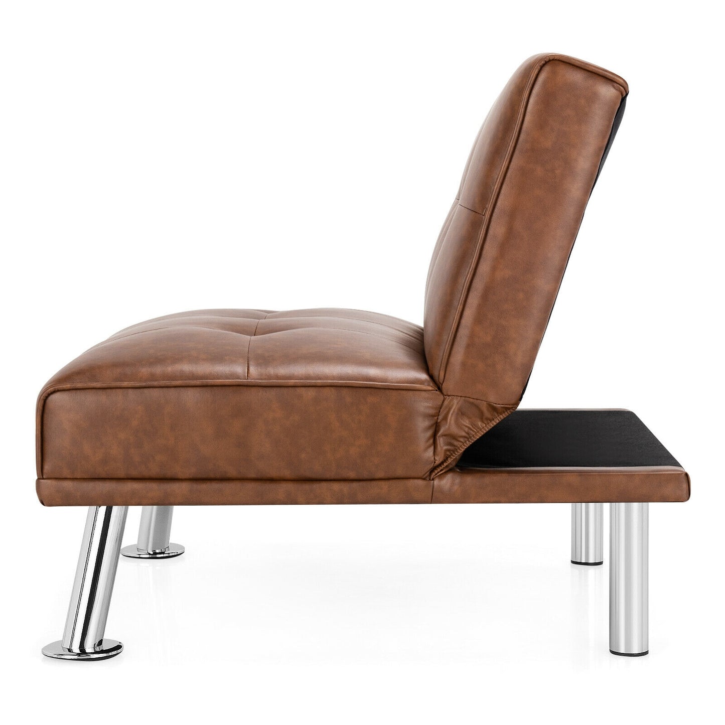 Adjustable PU Leather Single Sofa Chair with Folding Backrest and Metal Legs, Brown