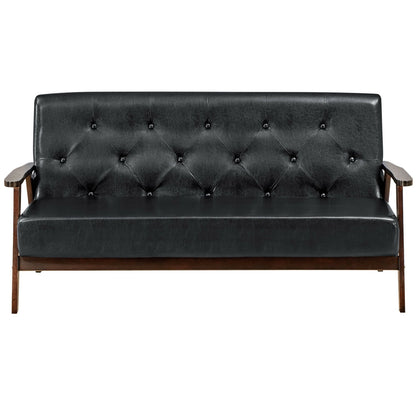 3-Seater PU Leather Sofa with Ergonomic Backrest and Solid Wood Legs
