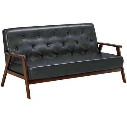 3-Seater PU Leather Sofa with Ergonomic Backrest and Solid Wood Legs