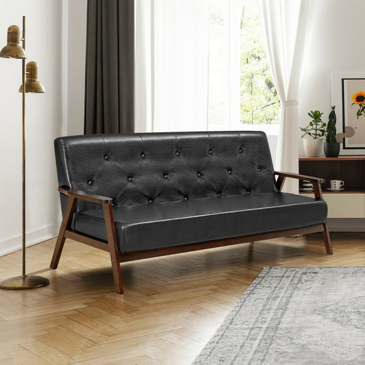 3-Seater PU Leather Sofa with Ergonomic Backrest and Solid Wood Legs