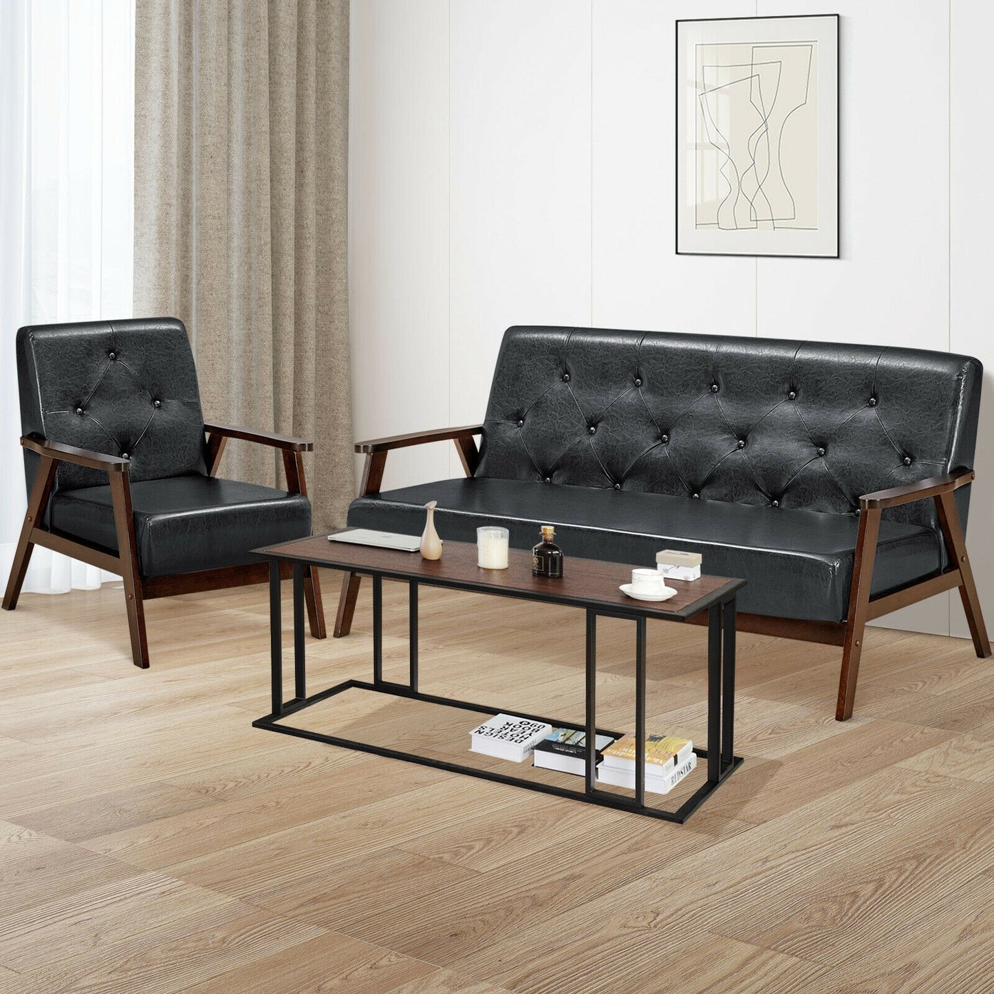 3-Seater PU Leather Sofa with Ergonomic Backrest and Solid Wood Legs