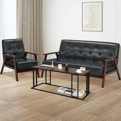 3-Seater PU Leather Sofa with Ergonomic Backrest and Solid Wood Legs