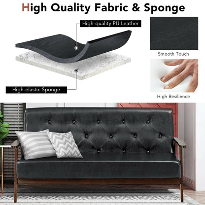 3-Seater PU Leather Sofa with Ergonomic Backrest and Solid Wood Legs