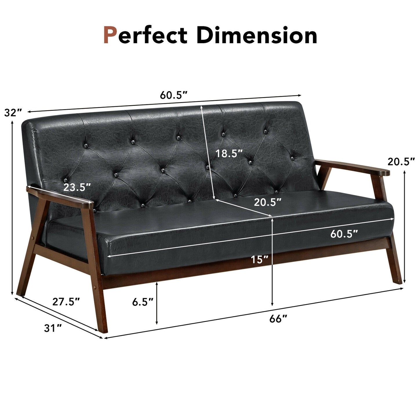 3-Seater PU Leather Sofa with Ergonomic Backrest and Solid Wood Legs