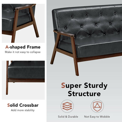 3-Seater PU Leather Sofa with Ergonomic Backrest and Solid Wood Legs