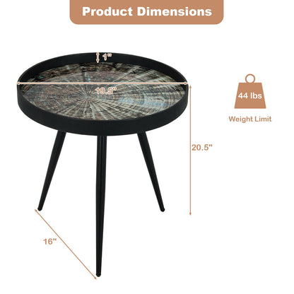 Stylish Round End Table with Wooden Tray Top and Steel Legs