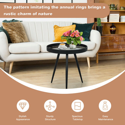 Stylish Round End Table with Wooden Tray Top and Steel Legs