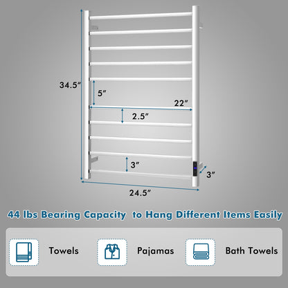 10 Bar Wall-Mounted Electric Towel Warmer with Built-In Timer and Adjustable Temperature