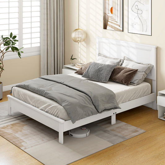 Premium Full Size Platform Bed Frame with High Headboard and Slatted Base – White