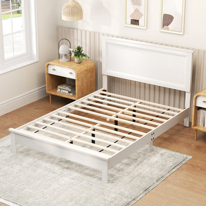 Premium Full Size Platform Bed Frame with High Headboard and Slatted Base – White