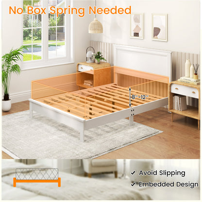 Premium Full Size Platform Bed Frame with High Headboard and Slatted Base – White