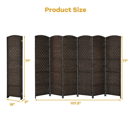6.5ft 6 Panel Folding Room Divider Screen with Handwoven Fiber - Elegant Brown