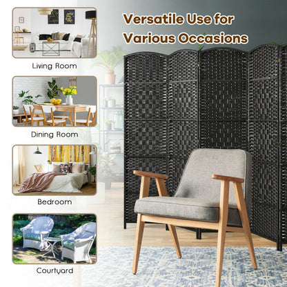 6.5ft 6 Panel Folding Room Divider Screen with Handwoven Fiber - Elegant Black