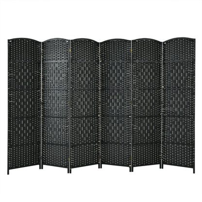 6.5ft 6 Panel Folding Room Divider Screen with Handwoven Fiber - Elegant Black