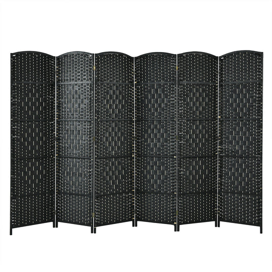 6.5ft 6 Panel Folding Room Divider Screen with Handwoven Fiber - Elegant Black