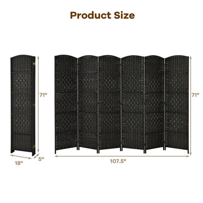 6.5ft 6 Panel Folding Room Divider Screen with Handwoven Fiber - Elegant Black