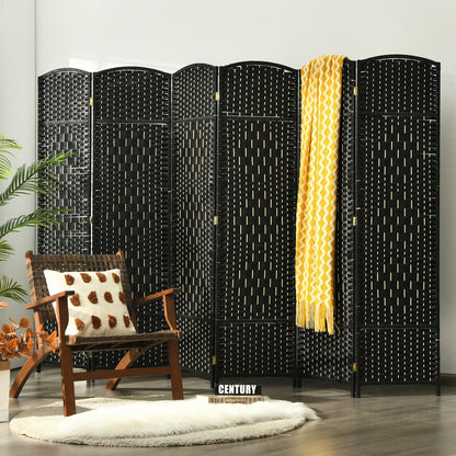 6.5ft 6 Panel Folding Room Divider Screen with Handwoven Fiber - Elegant Black