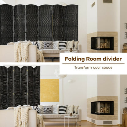 6.5ft 6 Panel Folding Room Divider Screen with Handwoven Fiber - Elegant Black