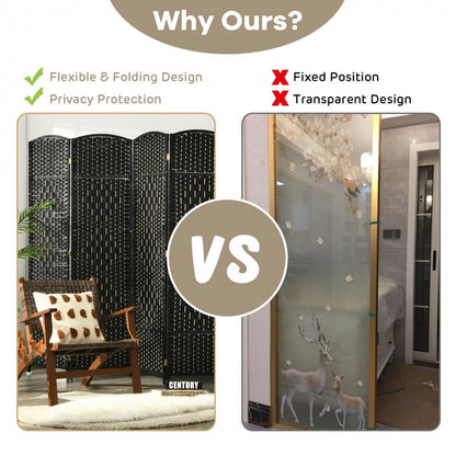 6.5ft 6 Panel Folding Room Divider Screen with Handwoven Fiber - Elegant Black