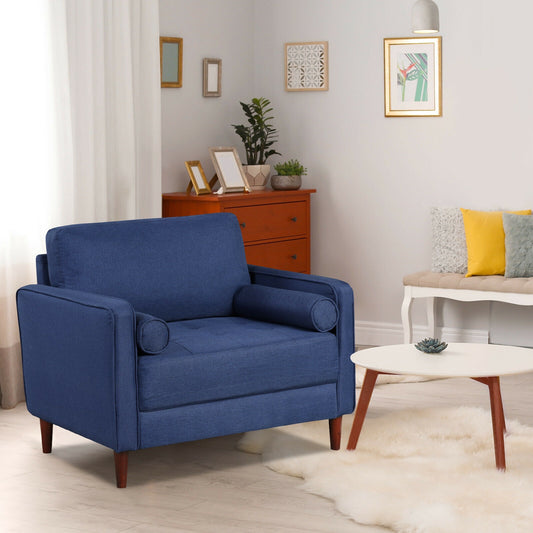 Spacious Linen Club Armchair with Cushions and Wooden Frame