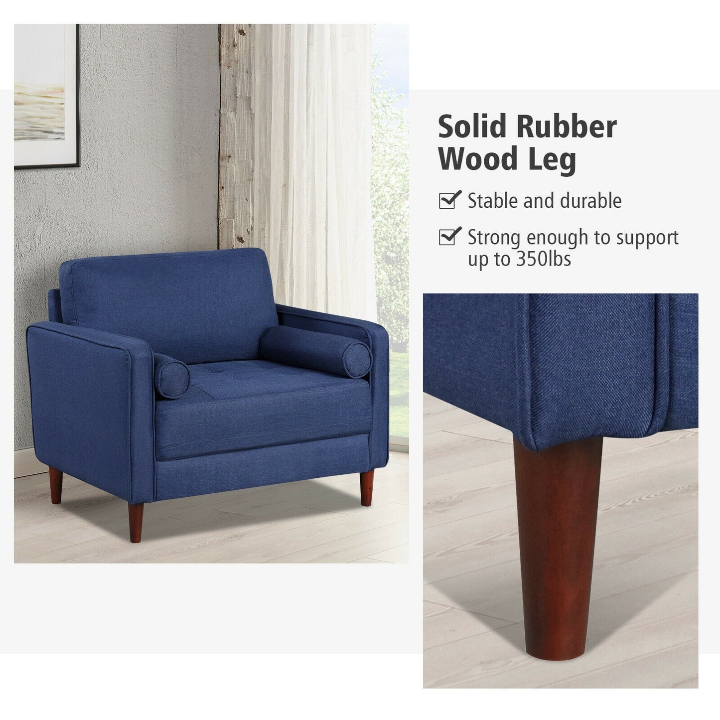Spacious Linen Club Armchair with Cushions and Wooden Frame