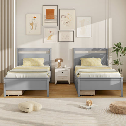 Modern Twin Wooden Bed Frame with 2 Drawers for Storage Perfect for Teens and Adults – Grey