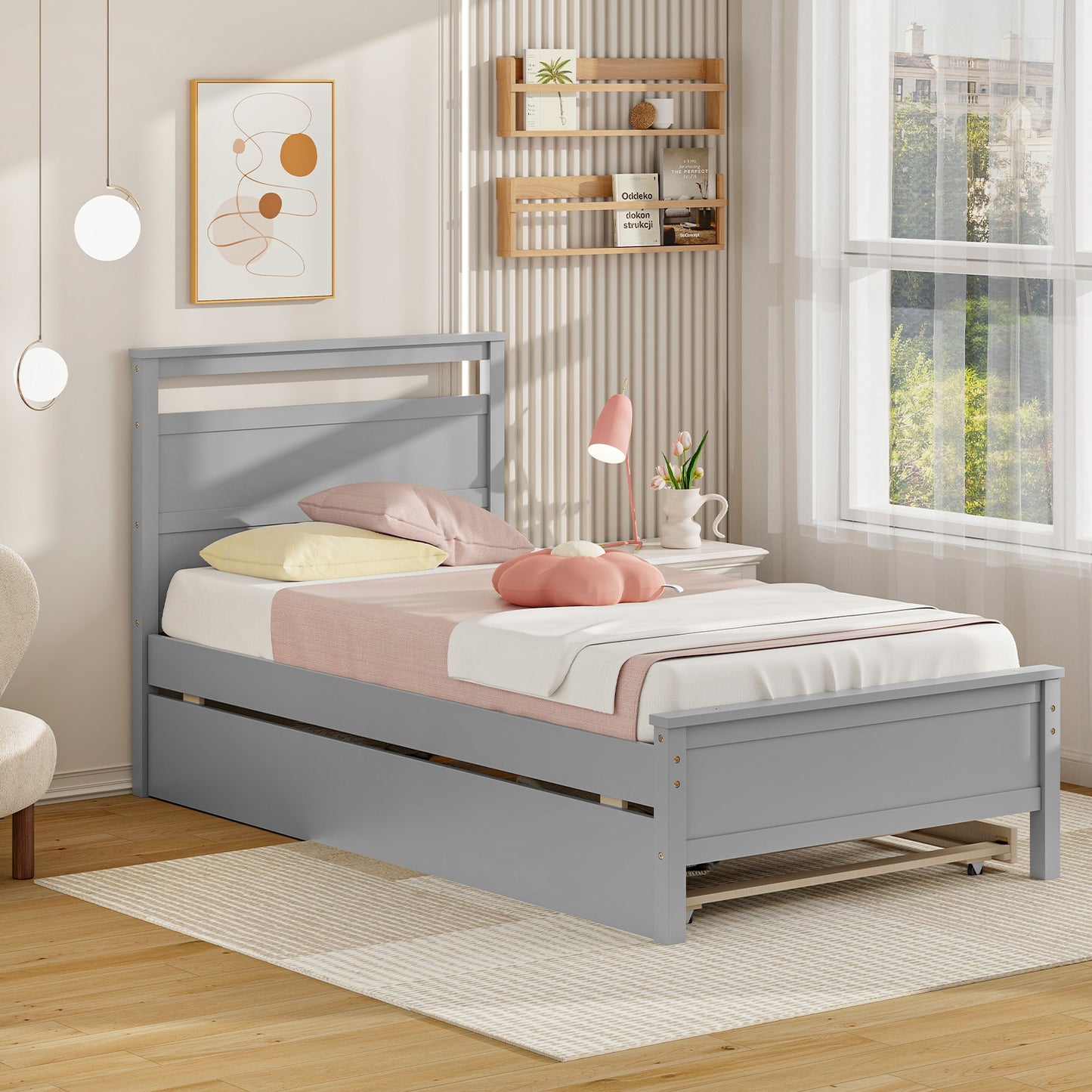 Modern Twin Wooden Bed Frame with 2 Drawers for Storage Perfect for Teens and Adults – Grey