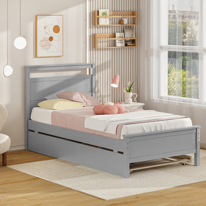Modern Twin Wooden Bed Frame with 2 Drawers for Storage Perfect for Teens and Adults – Grey